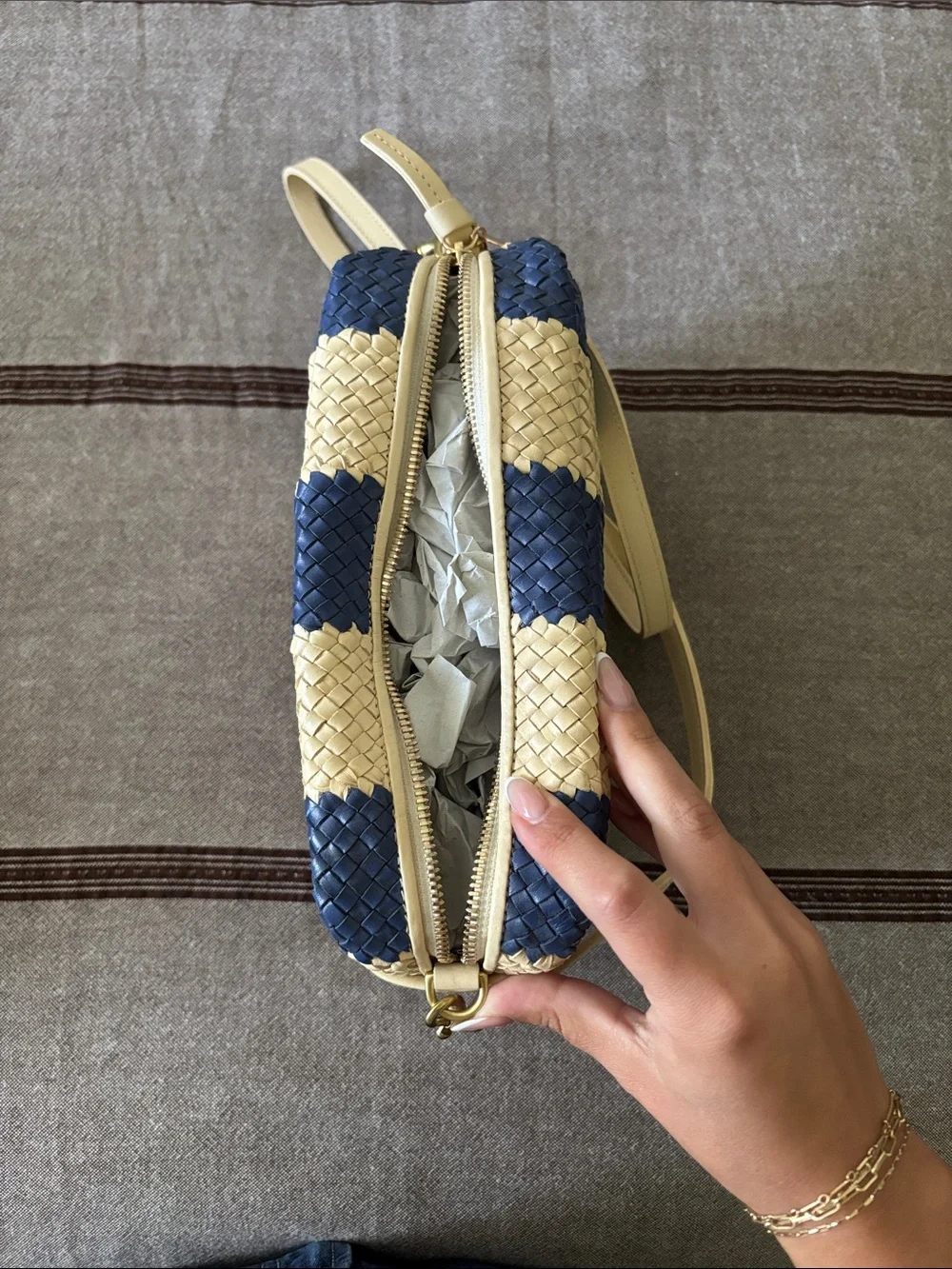 Clare V Navy and Natural Woven Straw Crossbody - Picture 2 of 2